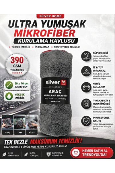 Silver Home 390 GSM 50X70 cm Mikrofiber Süper Emici Araç Kurulama Havlusu