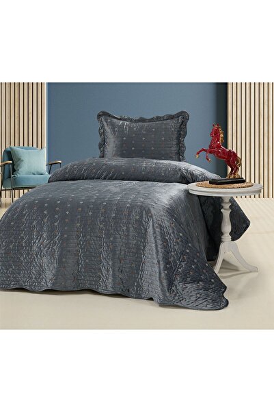 Bella Home Liora Single Velvet Embroidered Bedspread |   Soft Texture, Elegan...