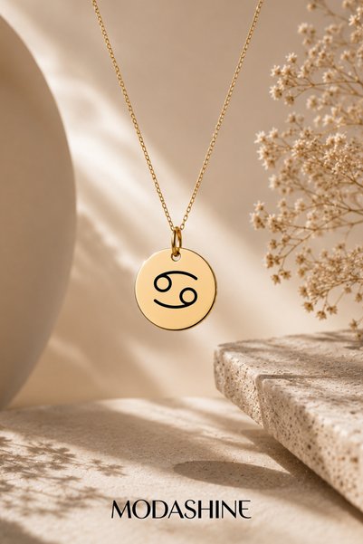 MODASHİNE Cancer Zodiac Sign Necklace Gold Color Minimal Design Stainless Steel Astrology Horoscope Necklace Modern Women Jewelry