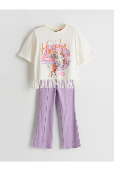 LC Waikiki Crew Neck Barbie Printed Girls' T-Shirt and Tights