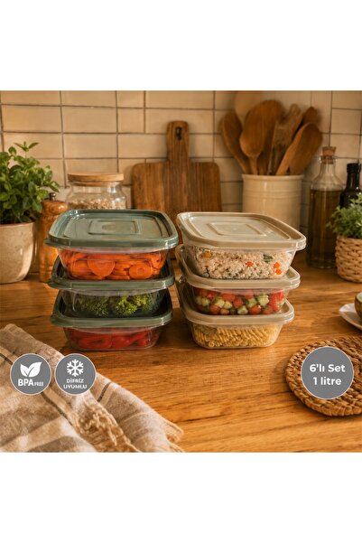 Nesto Home 6'lı Saklama Kabı Seti 1 Litre Mikrodalga ve Difriz Uyumlu