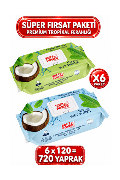 Soft&Power Islak Havlu Fresh Splash 120li 17cmX15cm 38Gsm 6Paket