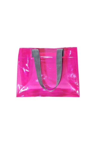 RM Promosyon R&M Promotional Waterproof Transparent Pvc Women's Beach and Shoulder Bag - Pink (3 Different Color Handle Options)