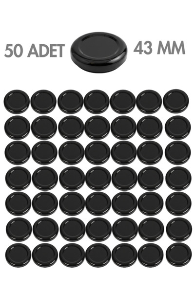 Milea 50 Adet Siyah Metal Kavanoz Kapağı – 43 mm (29 ve 40 cc kavanozlara uyu...