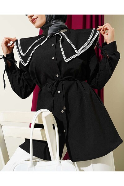Lavanta Tekstil Stone Buttoned Double Sailor Collar Shirt