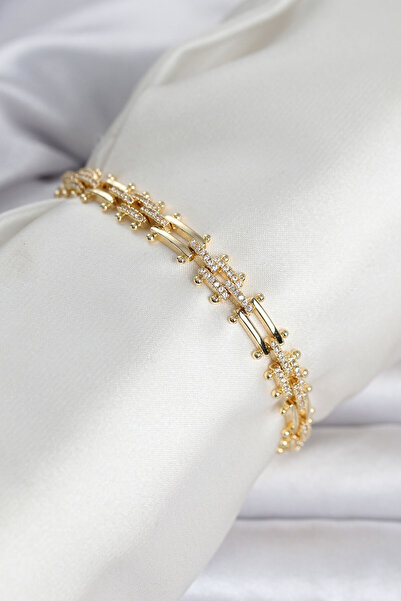 Skygo Brass Gold Color Square Chain Model Zircon Stone Women's Bracelet Tj-Bb...