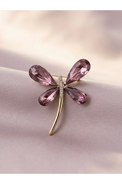 Violet Shimmer Özel Tasarım Kristal Detaylı Zirkon Taşlı Mor Yusufçuk Kadın Broş