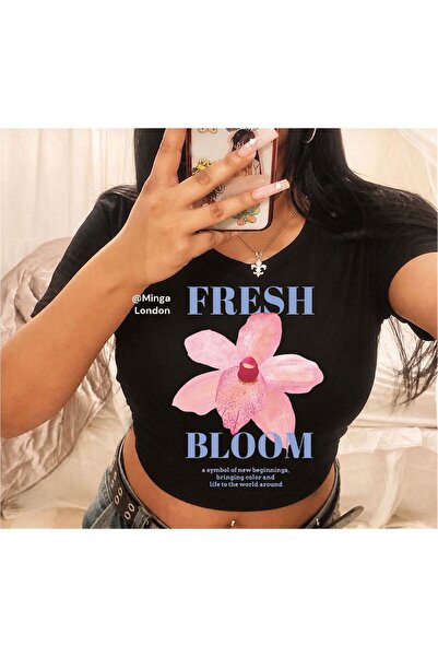 Minga London Μαύρο με στάμπα Fresh Bloom Crop MingaLondon