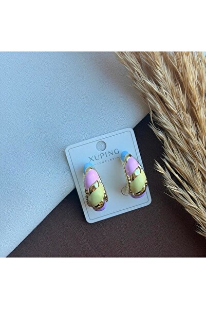 XUPING JEWELRY أقراط دائرية ملونة مطلية بالذهب - أقراط نسائية بتصميم باستيل
