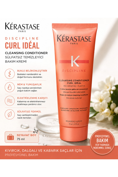 Kerastase Discipline Curl Ideal Cleansing Conditioner 75 ml Dalgalı ve Kabarı...