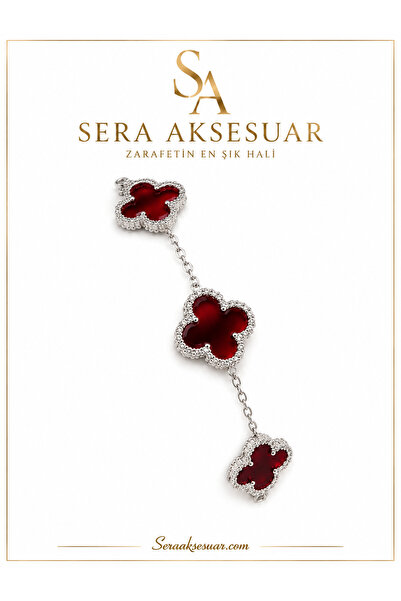 seraaksesuar Bordo Gümüş Renk Yonca Bileklik
