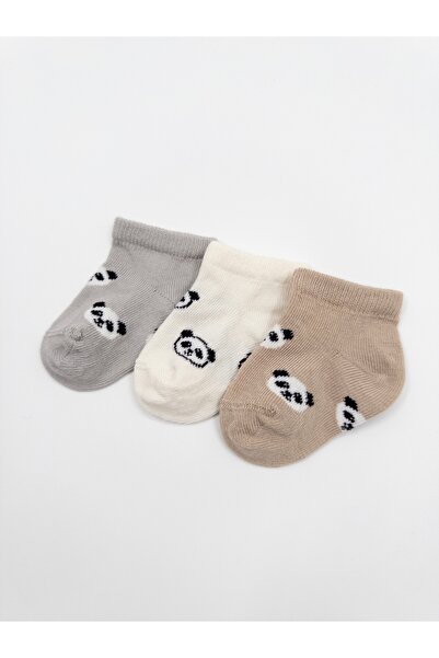 KARAMİLA 3'lü Panda Bebek Kısa Çorap / Unisex Pamuklu Burun Dikişsiz