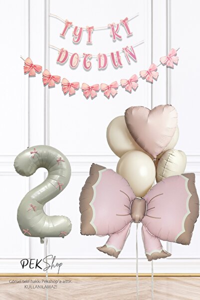 PEKSHOP 2 Year Old Retro Pink Bow Theme Luxury 2 Year Old Birthday Balloon Se...