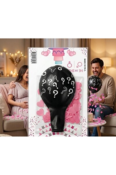 Kuzey Tacı Cinsiyet Öğrenme Balon Seti Mavi & Pembe Konfetili "Boy or Girl" B...