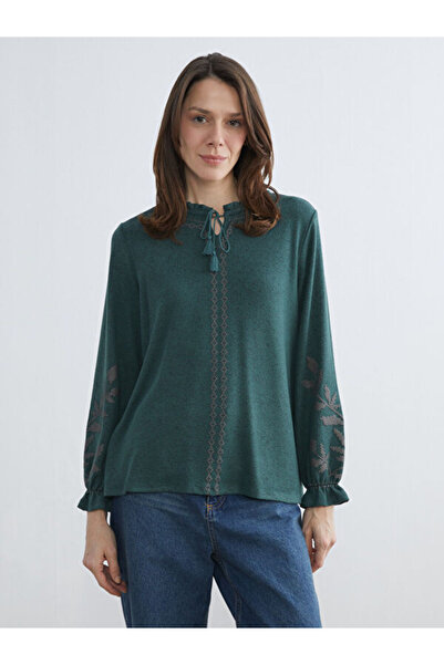 LC Waikiki Ruffled Tie Collar Patterned Blouse