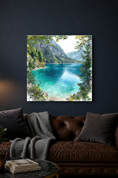 Lucena Akvarel tirkizno jezero metalna slika planinski i prirodni pejzaž deko...