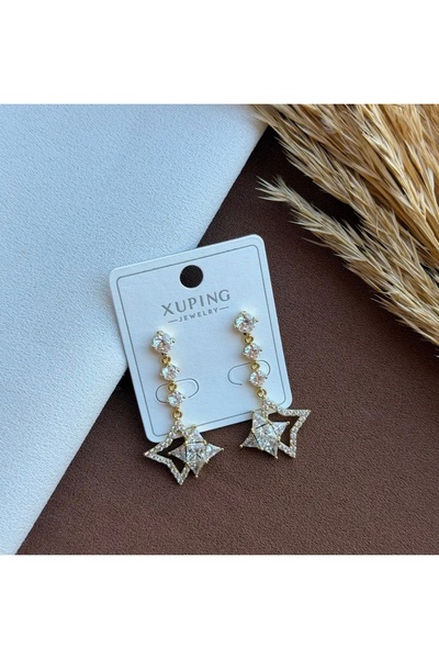 XUPING JEWELRY مجوهرات XUPING أقراط ذهبية مرصعة بحجر الزركون على شكل نجمة