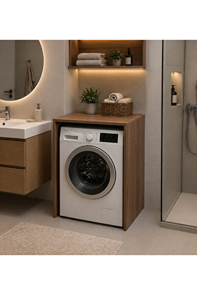 byzellahome %100 MDF Çamaşır Makinesi Dolabı - Ceviz Renk