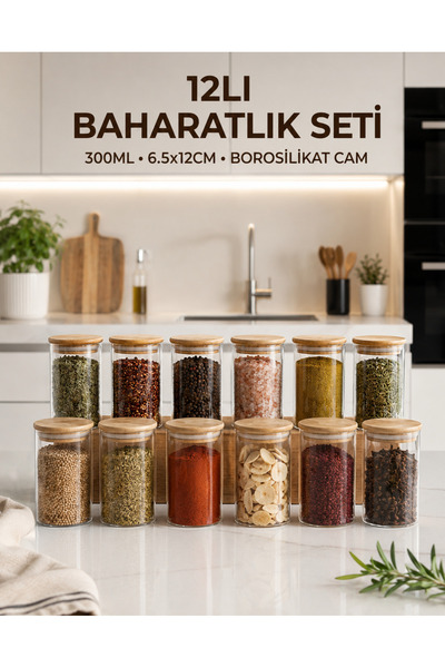 NOKKA Set of 2 Glass Spice Jars 300 ml with Bamboo Lids |   Borosilicate Mode...
