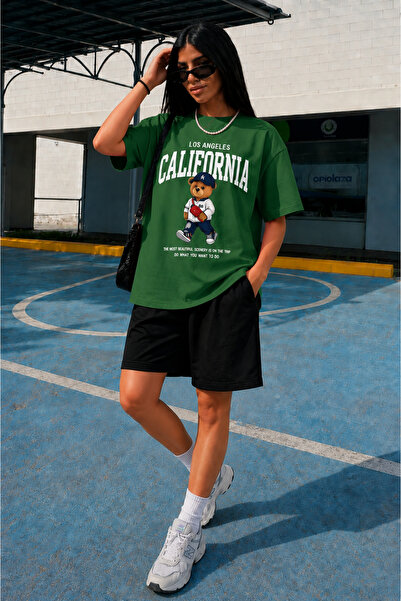 ship master Women's California Teddy Bear Printed Oversize 100% Cotton T-Shir...