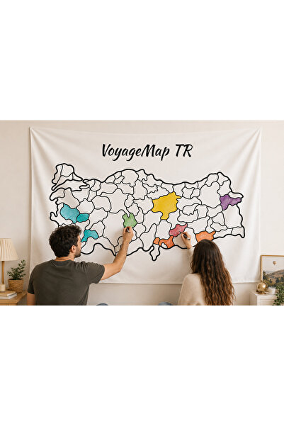 Vagonik Kişiye Özel Türkiye Gezi Haritası Duvar Örtüsü Kaliteli Kumaş