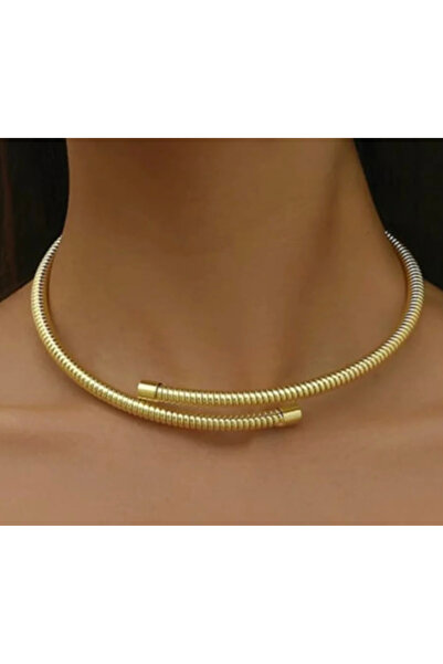 ALTIN RENGİ CHOKER TASMA HELEZONİK KOLYE