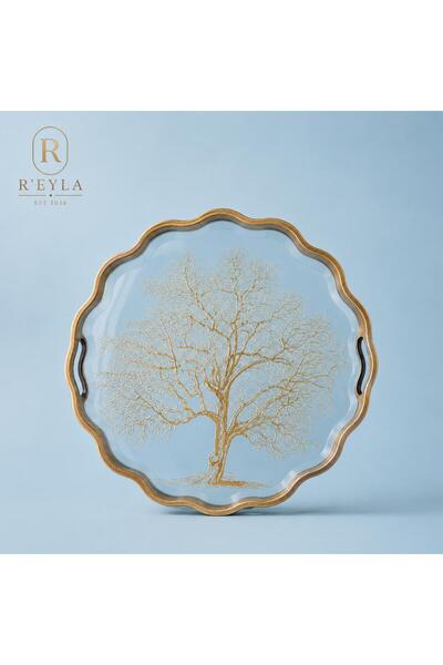 R-EYLA R’EYLA Aurora Tree Dekoratif Tepsi 38 CM | Ahşap Çerçeveli Cam Yüzey L...