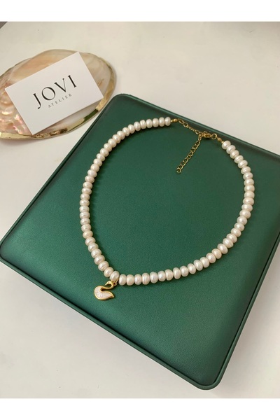 JOVİ ATELİER Sertifikalı Doğal Rondela Kadın İnci Kolye | Kuğu Charm