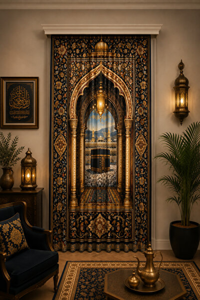 ALAMODECOR Kabe Desenli Vintage Tek Kanat Fon Perde
