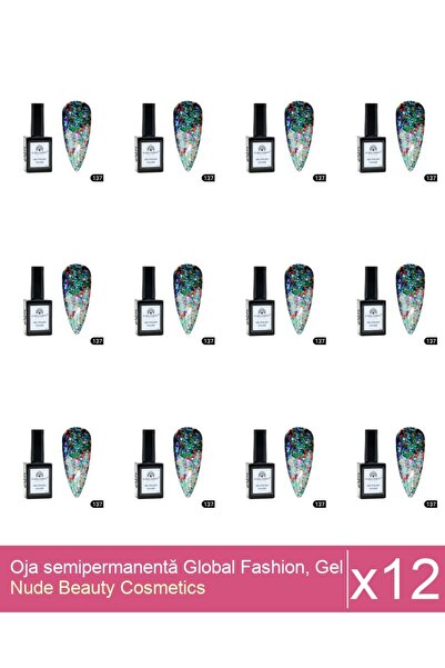 Makeup Set 12x Oja semipermanentă Global Fashion, Gel polish Elite Glow 15 ml...
