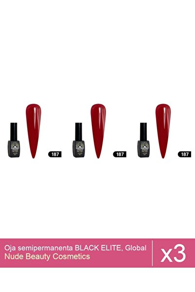 Makeup Set 3x Oja semipermanenta BLACK ELITE, Global Fashion 8 ml,187
