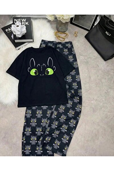 ciel moda ejderha desen oversize eşofman tshirt takım