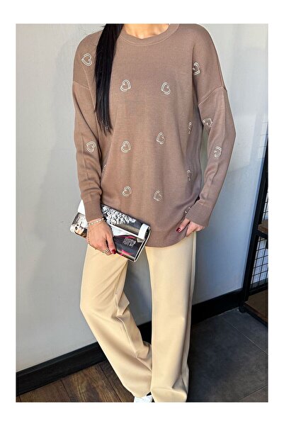 LC Waikiki Nevavm Heart Embroidered Women's Knitwear Sweater with a Difference