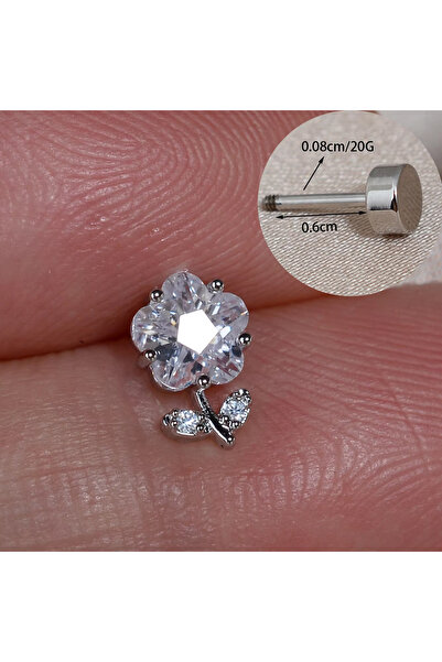 Choice silver 1PC Stainless Steel Dainty Sparkly CZ Flower Stud Earrings for ...