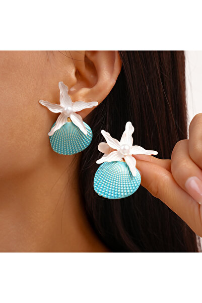 Choice3 blue Seaside Starfish Sea Shell Stud Earring for Women Bohemian Imita...