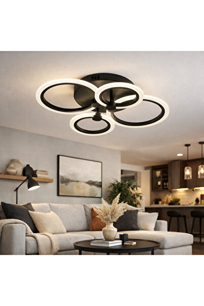 DELIGHT LUSTRA LED CERCURI NEAGRA 56W CU 4 BRATE 3 CULORI+IR 580mm x 90mm