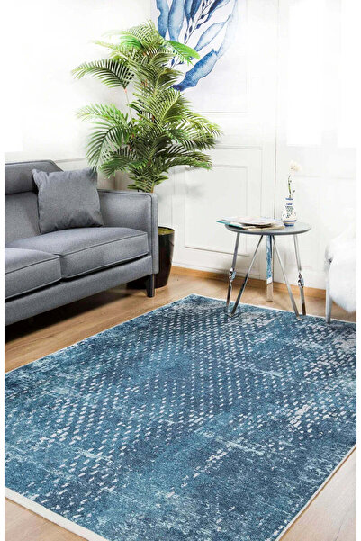 halinet Halı.Net Blue Modern Washable Non-Slip Living Room Carpet Haln-Hln1213