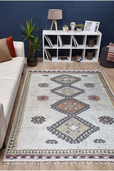 halinet Halı.Net Cream Modern Washable Non-Slip Living Room Carpet Haln-Hln5021
