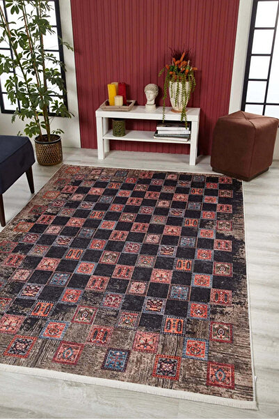 halinet Halı.Net Red Modern Washable Non-Slip Living Room Carpet Haln-Hln1572