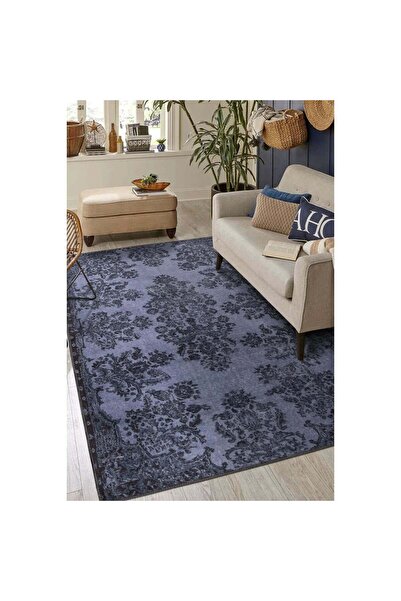 halinet Halı.Net Blue Ethnic Bohemian Washable Non-Slip Living Room Carpet Ar...