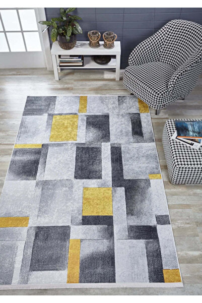 halinet Halı.Net Anthracite Modern Washable Non-Slip Living Room Carpet Haln-...
