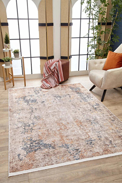 halinet Halı.Net Cream Modern Washable Non-Slip Living Room Carpet Haln-Hln1637