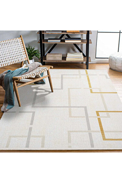 halinet Halı.Net Cream Modern Washable Non-Slip Living Room Carpet Cr-Karen-6...