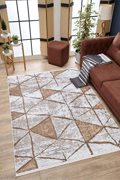 halinet Halı.Net Cream Modern Washable Non-Slip Living Room Carpet Haln-Hln1734