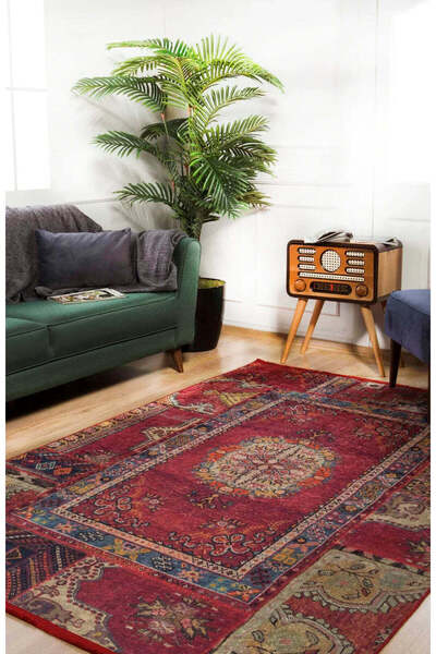 halinet Halı.Net Red Classic Washable Non-Slip Living Room Carpet Haln-Hln313