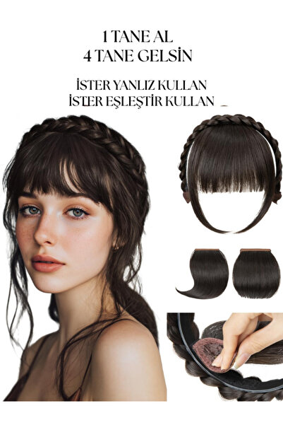 Braided Dark Brown Four Pieces, 7 Ways to Wear Hair Band, Crown Hair Hoop Hairpiece Wigs