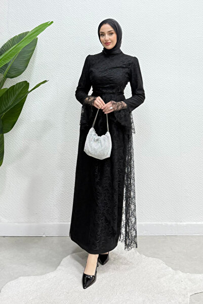 Tesettür Diyarı Cavisa Spanish Sleeve Lace Fabric Lined Hijab Evening Dress -...