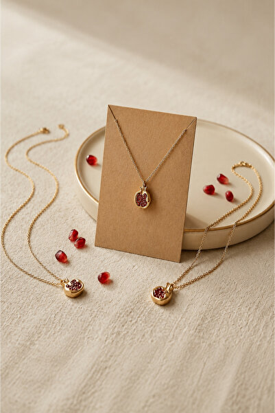 Auryne Jewelry Nar Kolye 14 Ayar Altın Kaplama Şık Tasarım Anlamlı Takı Şans ...