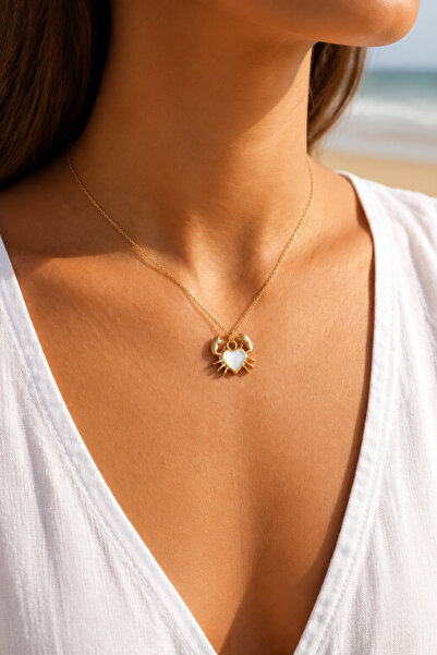 Auryne Jewelry Kalpli Yengeç Kolye 14 Ayar Altın Kaplama Şık Tasarım Zarif Ta...