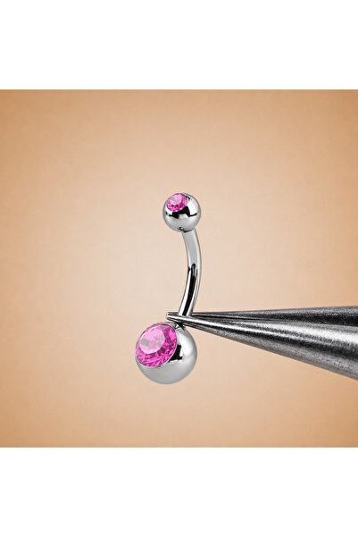 DRAGONTATTOO Çift Taşlı Titanyum Göbek / Belly Piercing